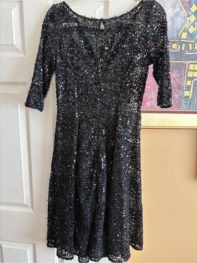 Source Unknown Black Sequin Long Sleeve Fit-and-Flare Dress